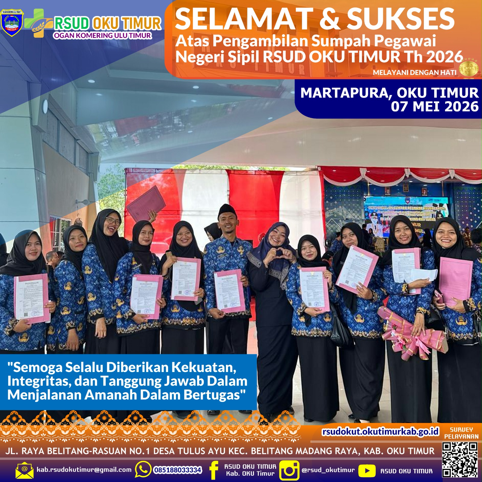 Selamat & Sukses Atas Pengambilan Sumpah Pegawai Negeri Sipil RSUD OKU TIMUR Tahun 2026